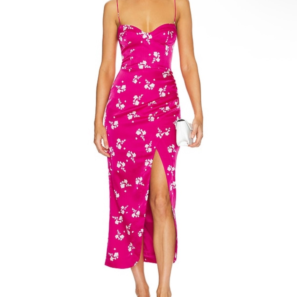 Amika Midi Dress in Hot Pink Floral